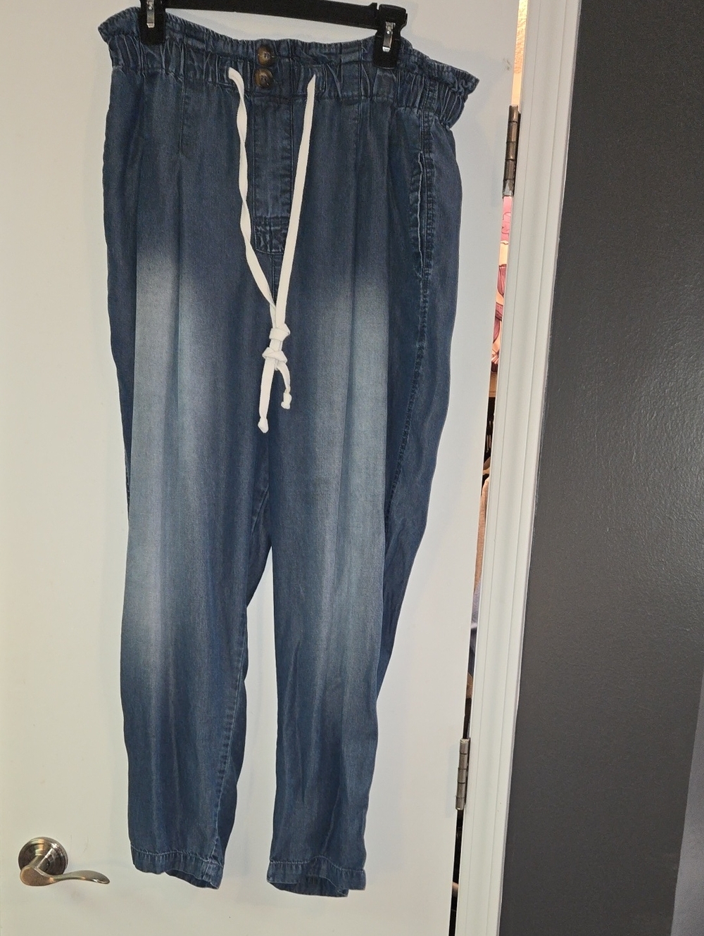 Zenana Outfitters Blue Drawstring Paperbag Waist Jogger Jeans
